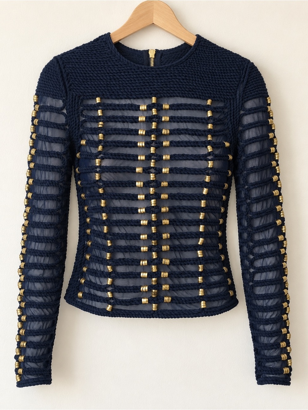 Balmain x H&M Navy Rope Shirt Mesh Gold Hardware- US 12 EU 42